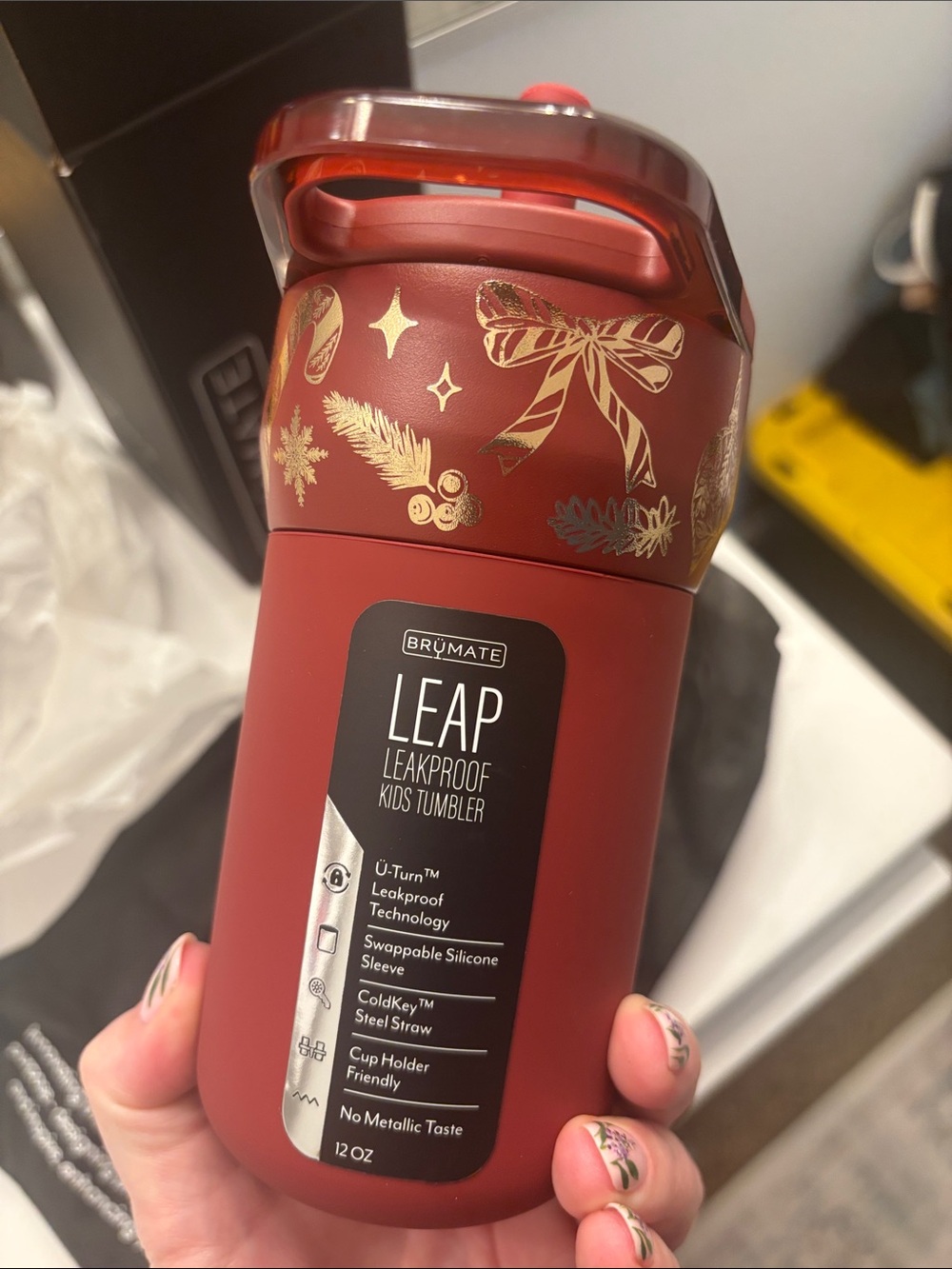 BrüMate LEAP Kids Tumbler – Red with Gold Holiday Accents